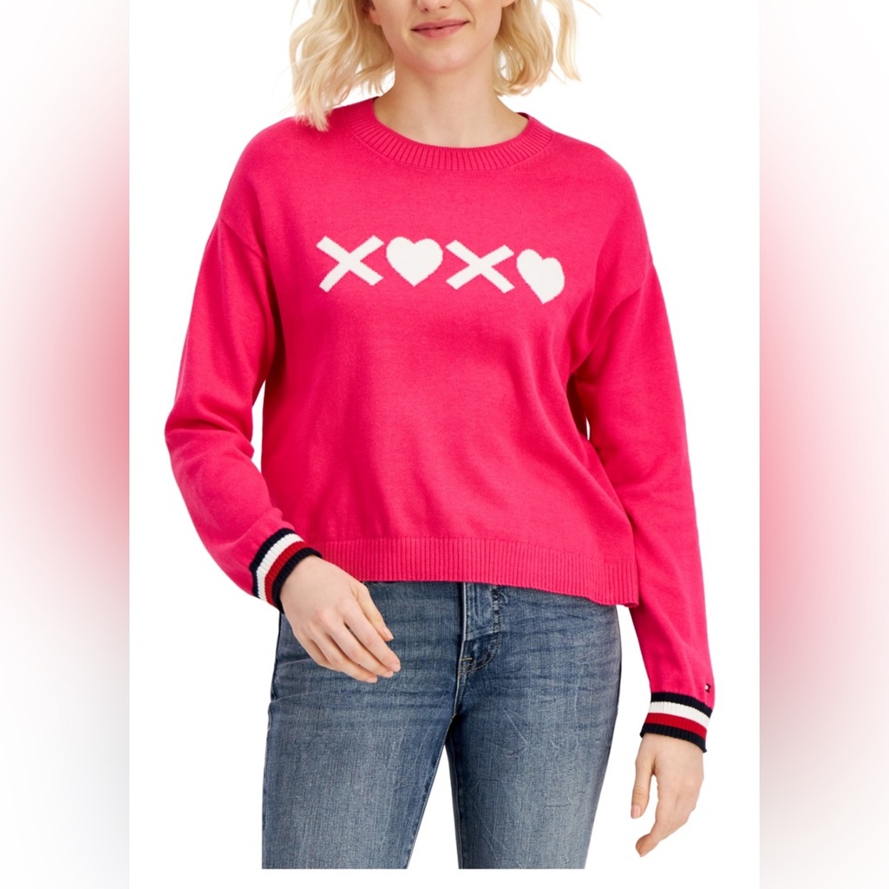 Tommy Hilfiger Preppy cotton blend XOXO sweater. Sz XL. Preppy. Barbiecore.
